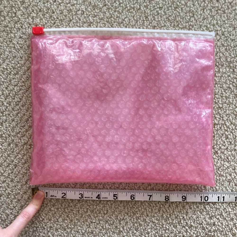 Glossier Bubble Pink Zipper Cosmetic Bag Pouch Slide Closure Like New 10.5” x 9”